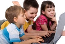 children safely surfing internet from laptop computer